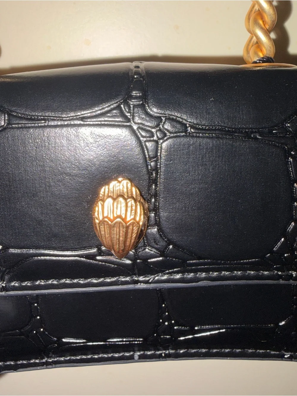 Kurt Geiger Black Croc-Embossed Mini Bag with Gold Chain - Picture 2 of 8